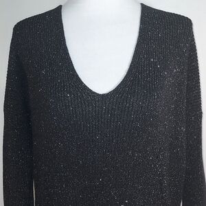 Express Black Metallic Oversized High Low Hemline Tunic Sweater Size Small